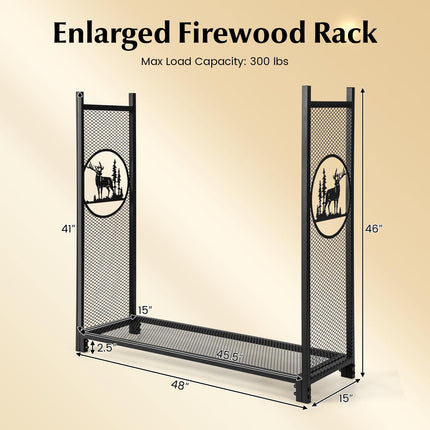Firewood Rack, 4 Ft, Mesh Sides, 300 Lb Capacity