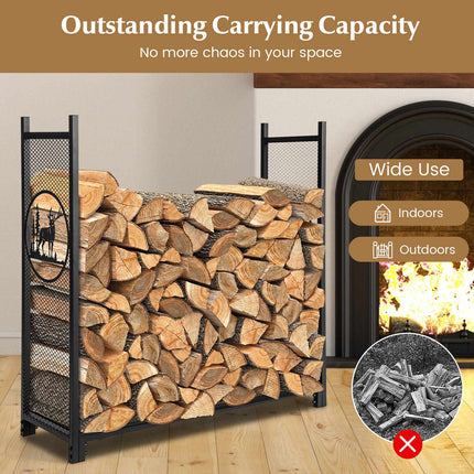 Firewood Rack, 4 Ft, Mesh Sides, 300 Lb Capacity