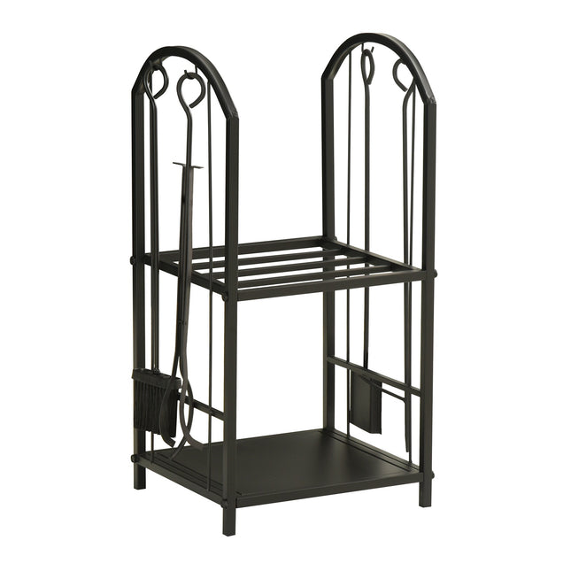 Two-tier firewood rack with tools - 41.5 x 32.5 x 74.5 cm