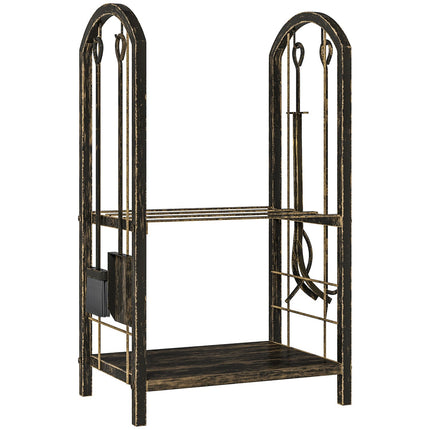 Firewood Rack Indoor 43x30x74cm, 2-Tier with Tools