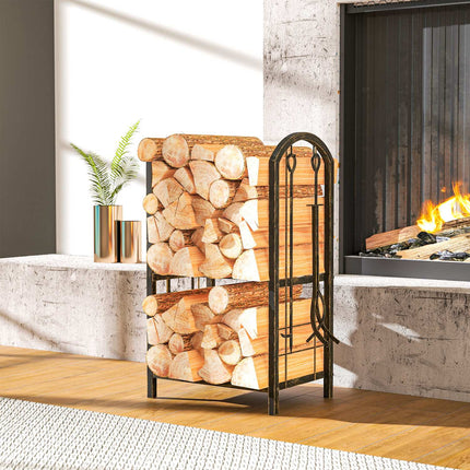 Firewood Rack Indoor 43x30x74cm, 2-Tier with Tools