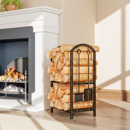 Firewood Rack Indoor 43x30x74cm, 2-Tier with Tools