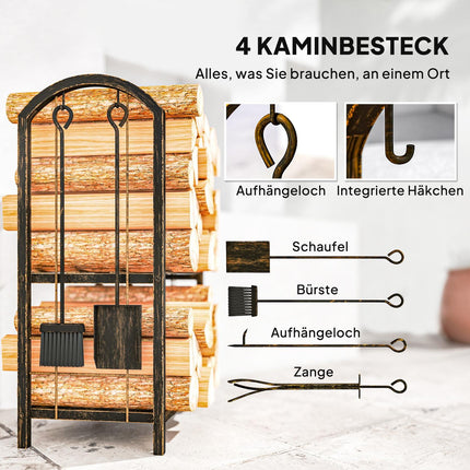 Firewood Rack Indoor 43x30x74cm, 2-Tier with Tools