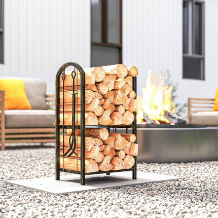 Firewood Rack Indoor 43x30x74cm, 2-Tier with Tools