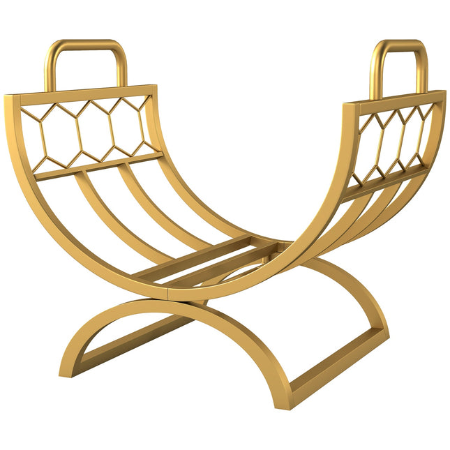 Firewood Rack, Indoor, Metal, Gold, 46x36x41cm