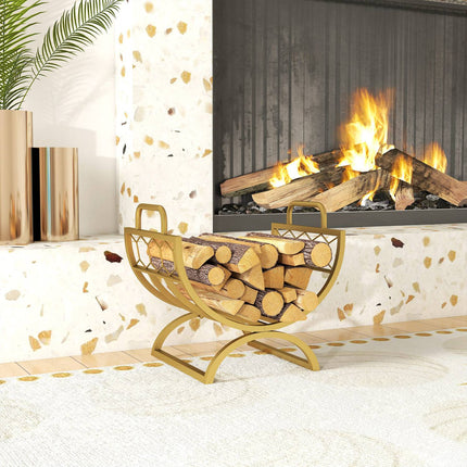 Firewood Rack, Indoor, Metal, Gold, 46x36x41cm