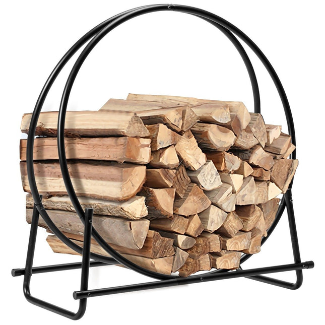 Firewood Rack, Metal Storage Stand, 76.5 x 36 x 82 cm, Black
