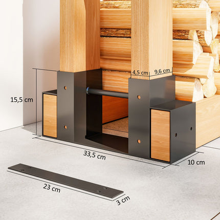 Firewood Rack Set, Adjustable Metal, Black, 33.5x10x15.5cm