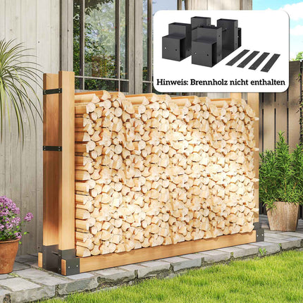 Firewood Rack Set, Adjustable Metal, Black, 33.5x10x15.5cm