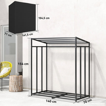 Firewood Rack, Steel, Cover, 300kg Capacity, 140x70x154 cm