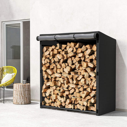 Firewood Rack, Steel, Cover, 300kg Capacity, 140x70x154 cm