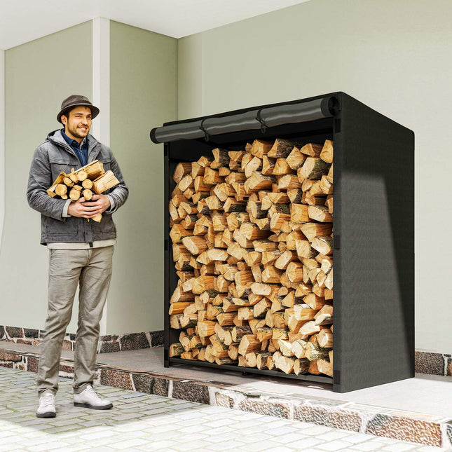 Firewood Rack, Steel, Cover, 300kg Capacity, 140x70x154 cm