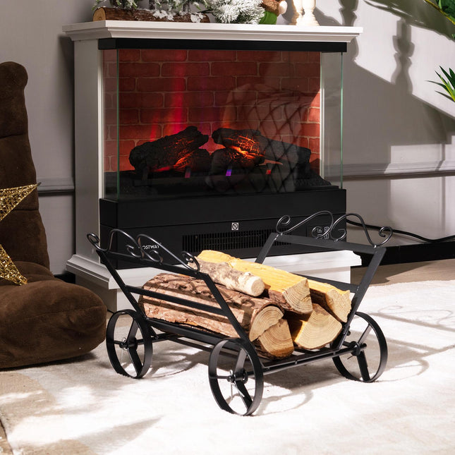 Firewood Rack With Wheels, Steel Log Holder 20 x 16 x 11