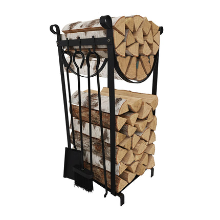 Firewood Rack with Fireplace Tools – Indoor Storage Solution