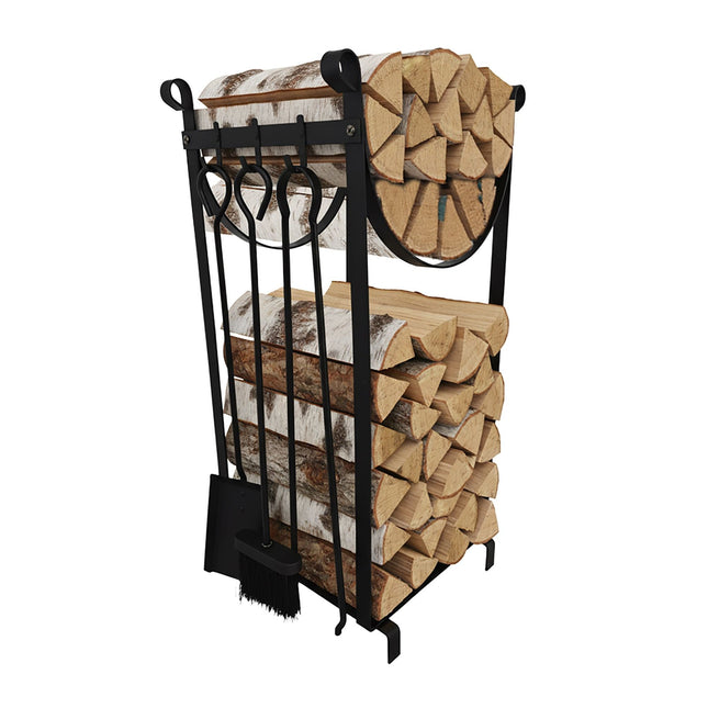 Firewood Rack with Fireplace Tools – Indoor Storage Solution