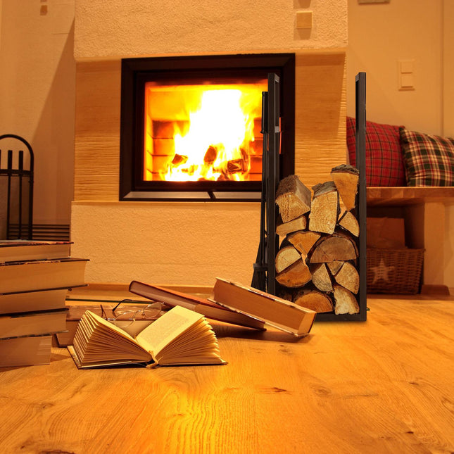 Firewood Rack with Poker, Shovel, Broom, Tongs