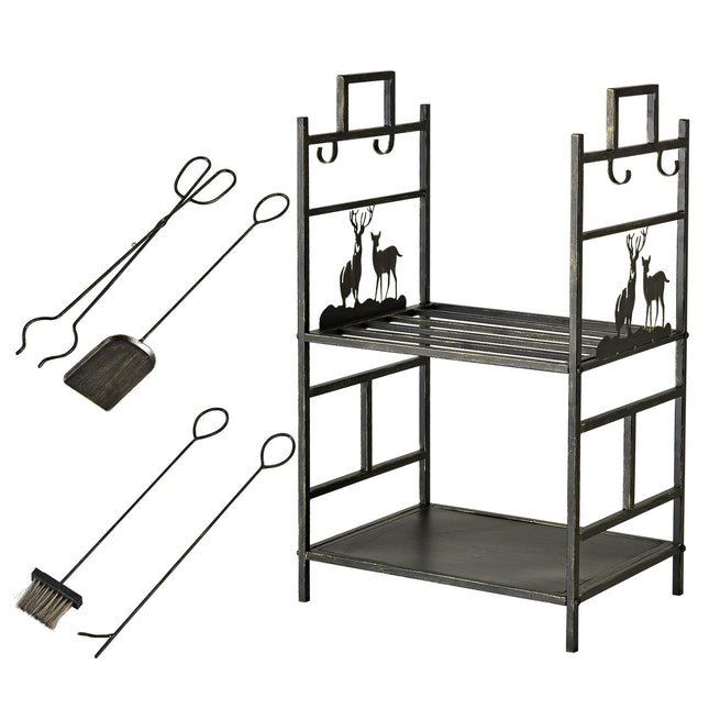 Wood stand with tools, iron, gold, 51.5 x 33 x 77 cm