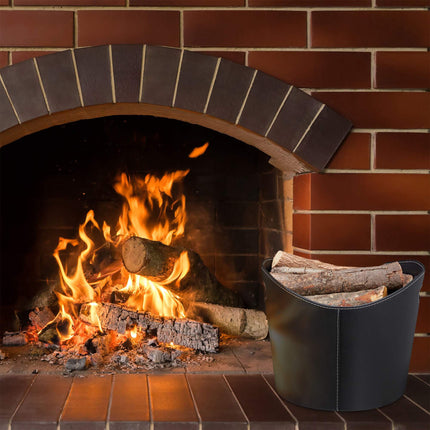 Firewood basket in black artificial leather