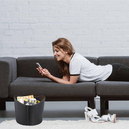 Firewood basket in black artificial leather