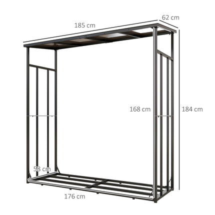 Brandhoutrek 185 x 62 x 184 cm brandhoutrek met waterdichte hoes, brandhoutrek voor buiten, binnen, tot 2000 kg, metaal, zwart