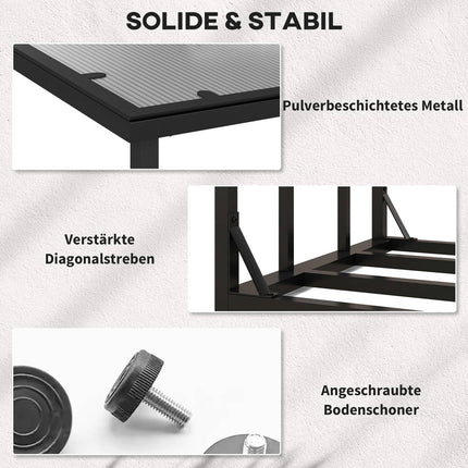 Brandhoutrek 185 x 62 x 184 cm brandhoutrek met waterdichte hoes, brandhoutrek voor buiten, binnen, tot 2000 kg, metaal, zwart