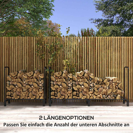 Adjustable firewood rack, metal, 200x36x99 cm with lid