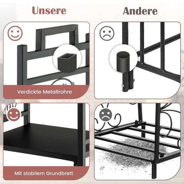 Firewood rack Metal firewood stand with handles & adjustable foot pads 46 x 34 x 45 cm Black