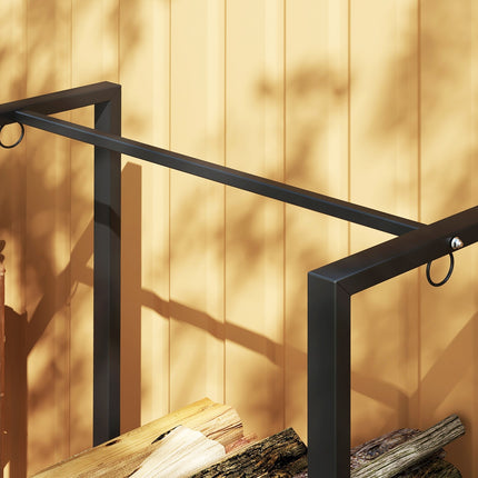 Firewood rack, two sections, stainless steel frame, up to 200 kg, 123 x 32 x 115 cm, black