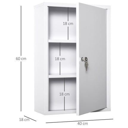 Lockable First Aid cabinet in steel, 3 compartments, 40x60 Cm