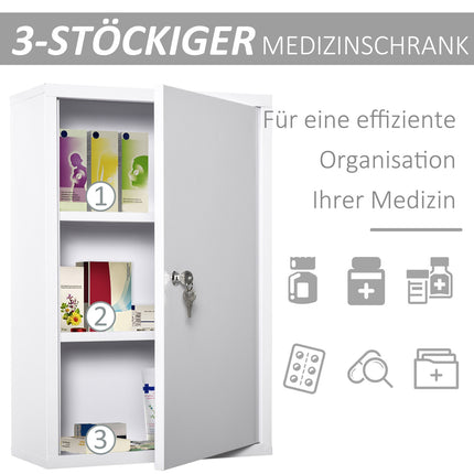 Lockable First Aid cabinet in steel, 3 compartments, 40x60 Cm