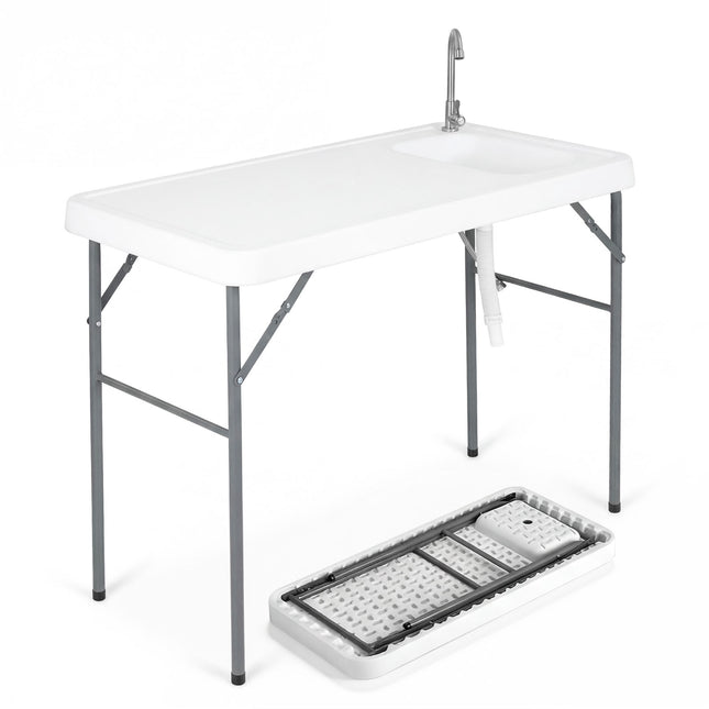 Visreinigingstafel, opklapbare spoelbak en kraan, 114 cm
