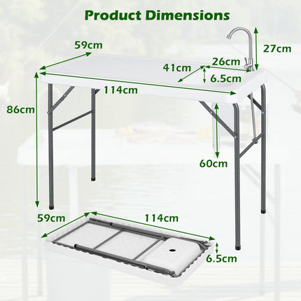 Fish Cleaning Table, Folding Sink and Faucet, 114 cm
