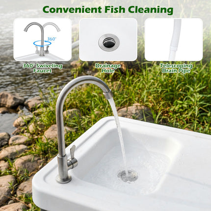 Fish Cleaning Table, Folding Sink and Faucet, 114 cm