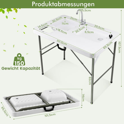 Fish cleaning table folding filleting table 101.5 x 65.5 x 107.5 cm white