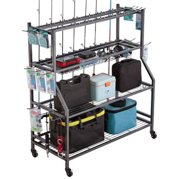 Fishing Rod Holder Cart, 15-Rod Rack With Wheels