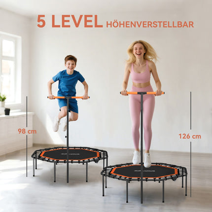Fitness Trampoline, Adjustable Handle, Indoor, Steel, Orange