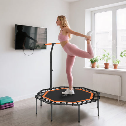 Fitness Trampoline, Adjustable Handle, Indoor, Steel, Orange