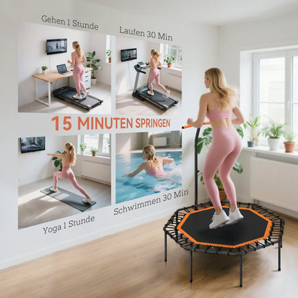 Fitness Trampoline, Adjustable Handle, Indoor, Steel, Orange