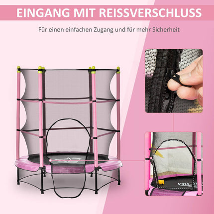 Training trampoline for children with safety net, pink, 45 kg limit