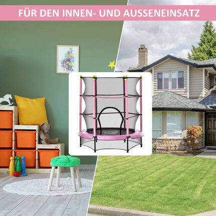 Training trampoline for children with safety net, pink, 45 kg limit
