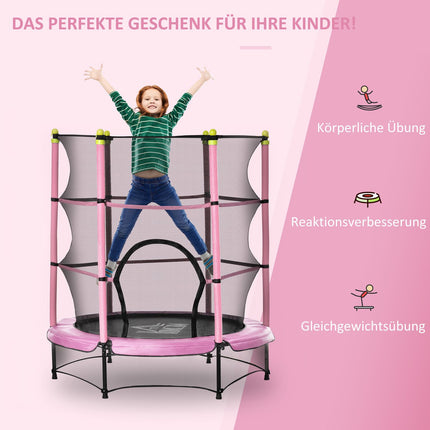 Training trampoline for children with safety net, pink, 45 kg limit