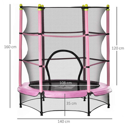Training trampoline for children with safety net, pink, 45 kg limit