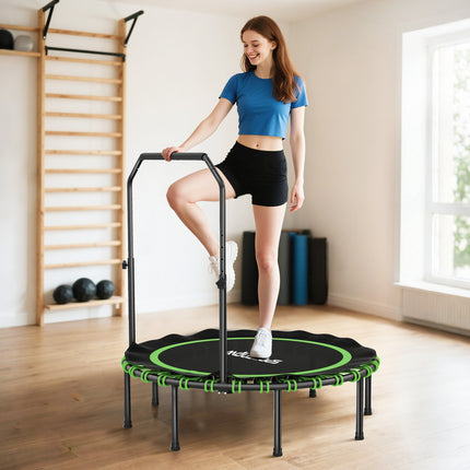 Fitness Trampoline with Adjustable Handle, Indoor/Outdoor, Green