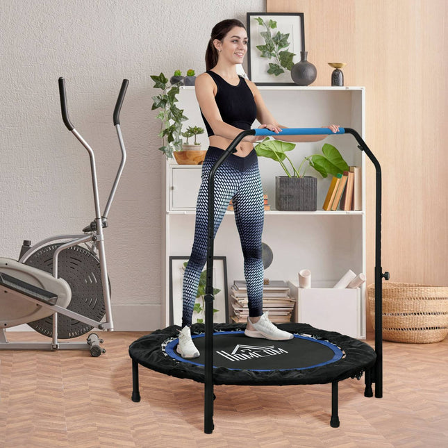 Foldable fitness trampoline, 100 kg, adjustable handle, LCD