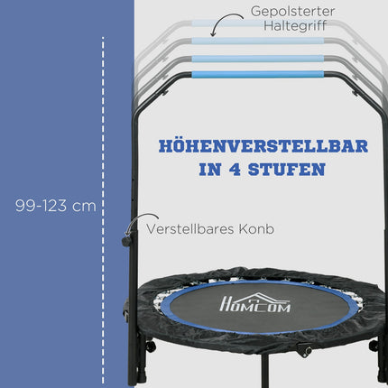 Foldable fitness trampoline, 100 kg, adjustable handle, LCD