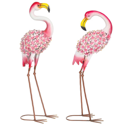 Flamingo Garden Statues Set of 2, Metal Birds with Anchors