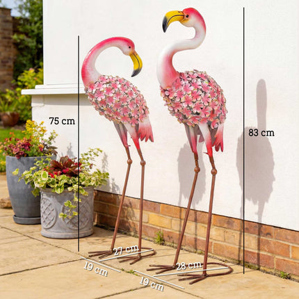 Flamingo Garden Statues Set of 2, Metal Birds with Anchors