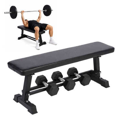 Flat Bench with Dumbbell Rack, Steel, Black, 300kg Capacity