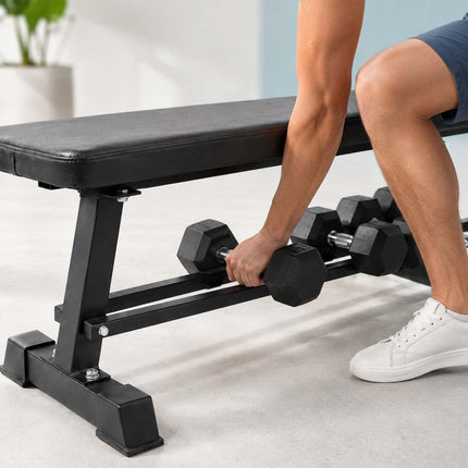 Flat Bench with Dumbbell Rack, Steel, Black, 300kg Capacity