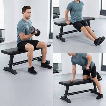 Flat Bench with Dumbbell Rack, Steel, Black, 300kg Capacity